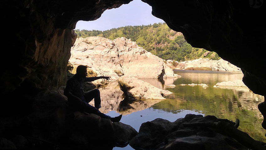 Jumaana Syed Ali sitting inside the Cave at Ganalu Falls!